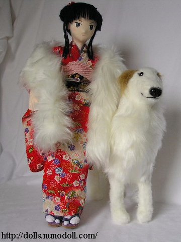 Borzoi and kimono girl