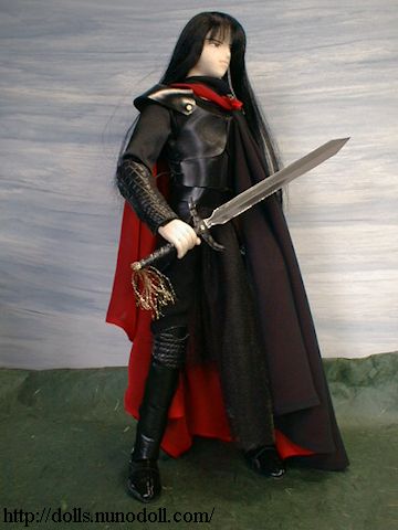 In black and red cloak