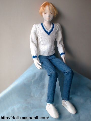 White sweater and blue pants
